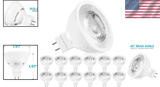 Bright White 5000K MR16 Dimmable LED Bulb 12-Pack - Eco-Friendly & Long-Lasting
