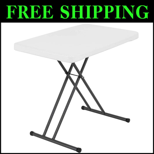 30-Inch White Granite Folding TV Tray - Adjustable Height for Home & Outdoor