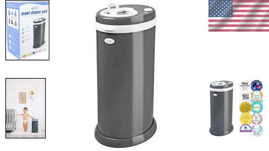 Award-Winning Slate Steel Diaper Pail - Odor Locking & No Special Bags Needed
