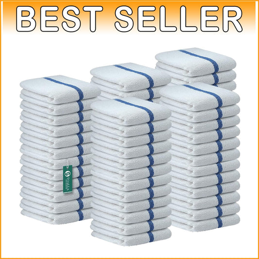 Easy Care Blue Stripe Bar Mop Towels - 60 Count, Machine Washable Cotton