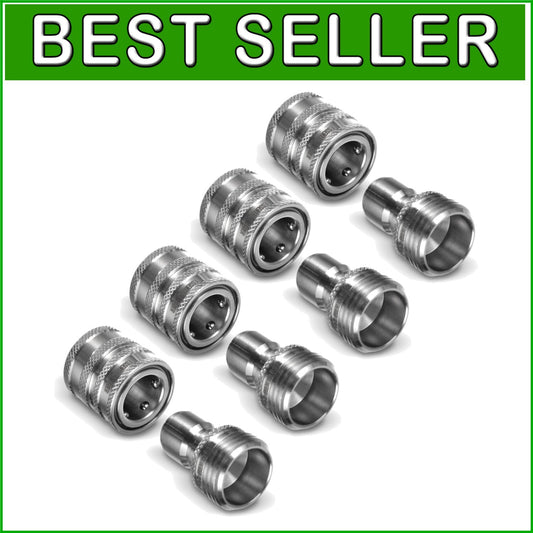 304 Stainless Steel Garden Hose Quick Connect Fittings Set of 4 for Effortles...