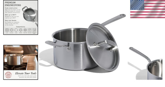 4 Quart Stainless Steel Saucepan - Induction Compatible & Professional Quality