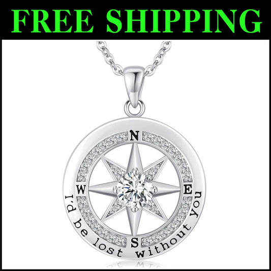 Elegant Compass Necklace in S925 Silver - Dazzling Gift for Wife or Girlfriend