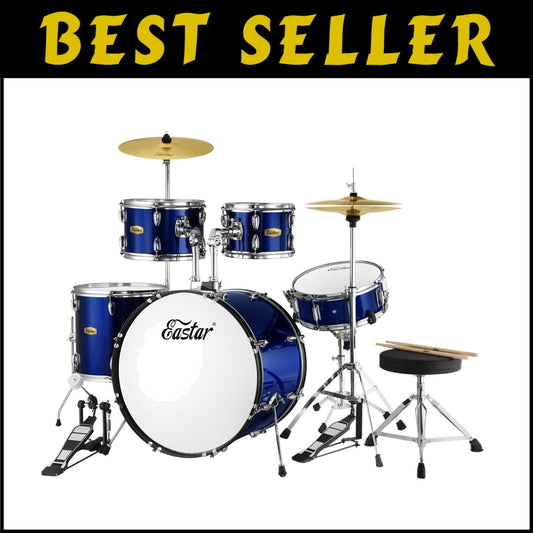 Complete 22-Inch Adult Beginner Drum Set with Bass Pedal and Adjustable Stool