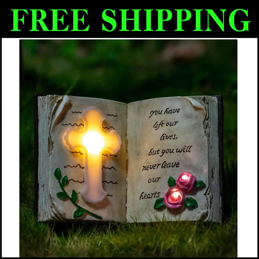 Elegant Solar Bible Cross Garden Stake Lights - Waterproof Memorial Decor
