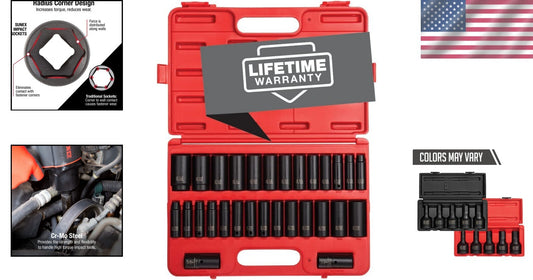 Double Deep Impact Socket Set - 29 Pieces, Cr-Mo Steel, Superior Durability