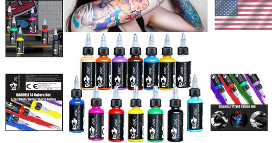 Professional Tattoo Ink Pigment Kit - 14 Colors, 1 fl oz Bottles for Skin Art