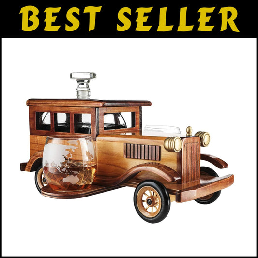 Large Car-Themed Whiskey Decanter Set with Metal Spigot - Perfect for Collectors