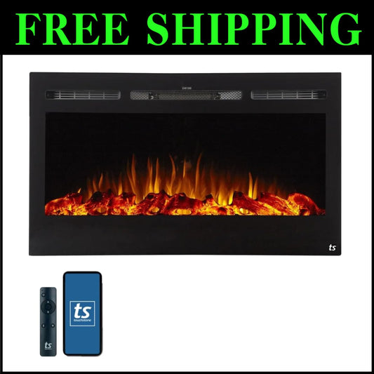 Smart Electric Fireplace 36" – Chic Wall Recessed with Alexa & 30 Flame Options