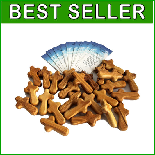 25 Compact Olive Wood Crosses with Authenticity Cards - Handmade in Bethlehem