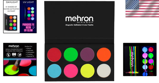 8 Color Neon UV Glow Paint Palette - Magnetic, Refillable & Water-Activated