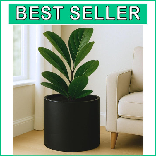 14.6 Inch XL Matte Black Fiberstone Planter with Drainage for Indoor/Outdoor