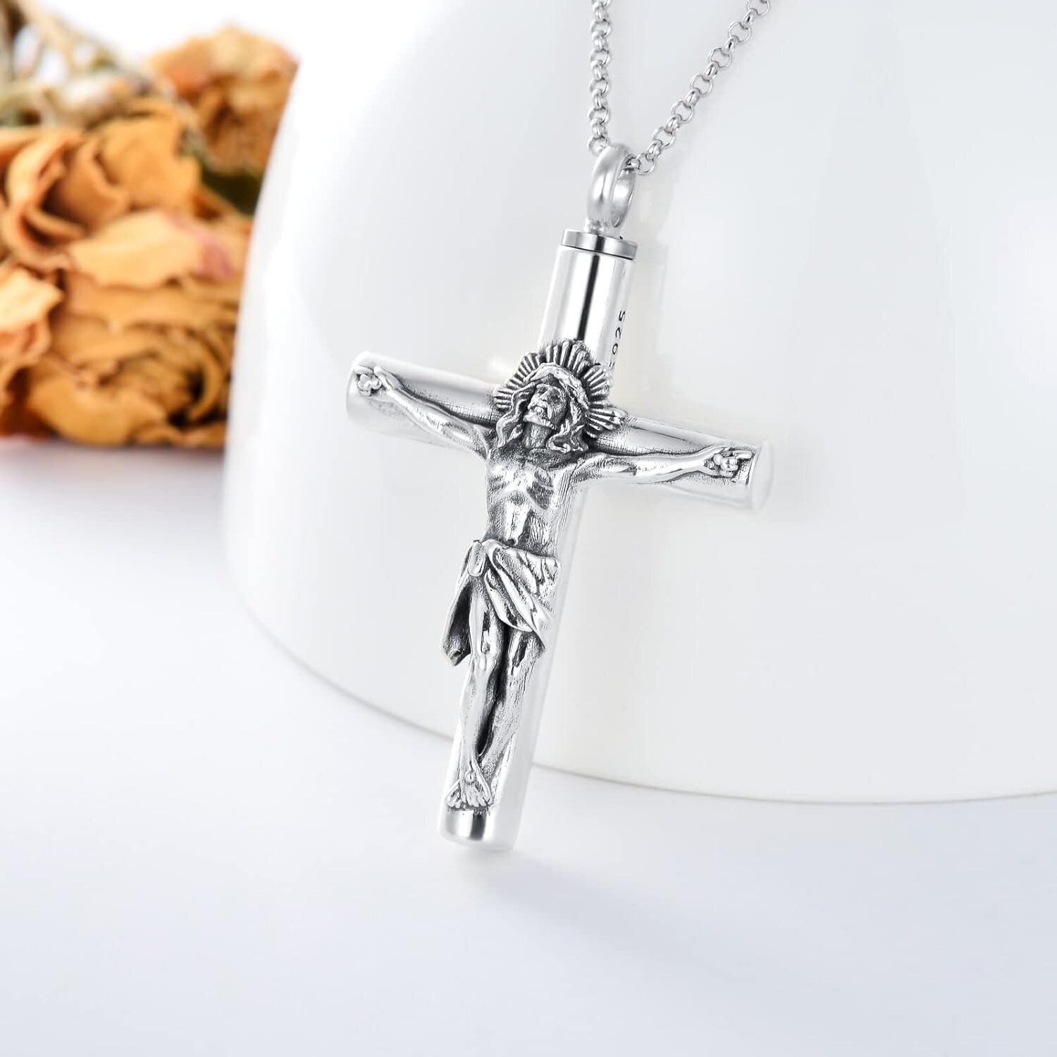 Waterproof Cremation Necklace for Ashes - Cross Pendant for Men & Women