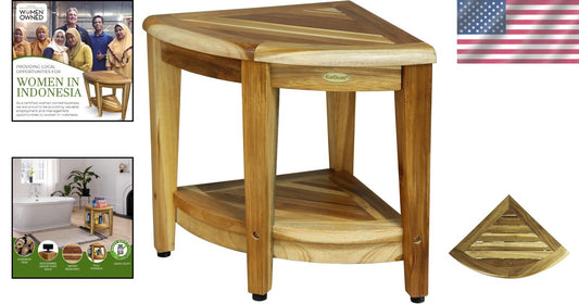 Elegant Teak Corner Shower Seat with Integrated Shelf - Perfect for Bathrooms