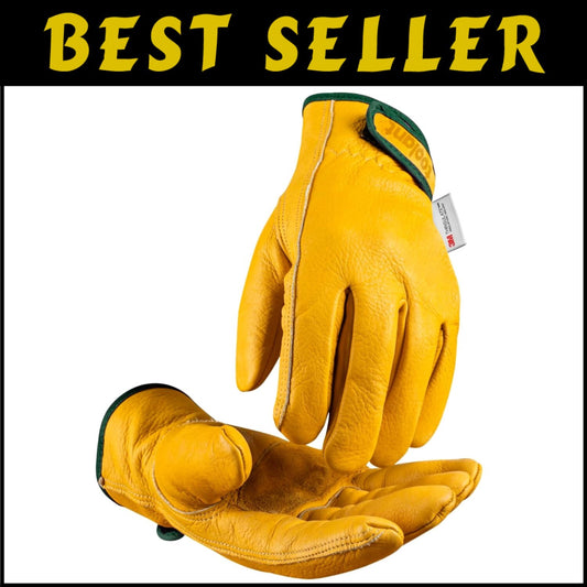 Durable Full Grain Cowhide Winter Work Gloves - Puncture Resistant, Adjustable