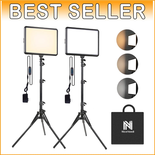 2-Pack Adjustable LED Photography Lighting Kit with Tripod Stands - 2900-7000K