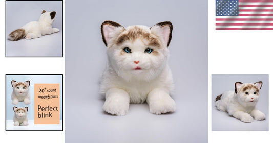 Lifelike 14-Inch Stuffed Cat with Meowing, Purring & Blinking Features