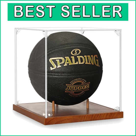 Clear Acrylic Basketball Display Case with Solid Wood Base - Hassle-Free Setup