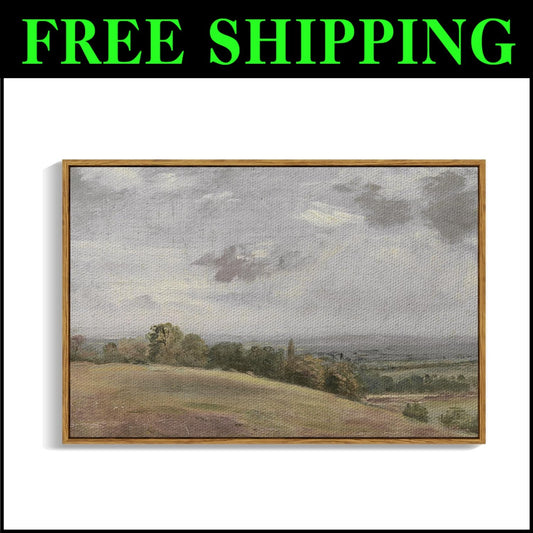 Vintage Framed Canvas Wall Art - Elegant WildField Landscape Decor 24x36