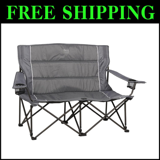 Grey Folding Camping Chair Loveseat for 2 - Perfect for Intimate Outdoor Moments