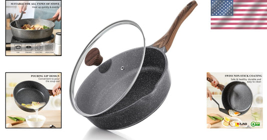 Healthy Induction-Ready Skillet with Stay-Cool Handle & Glass Lid – 4.3 Qt