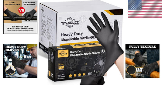 Heavy-Duty Black Disposable Nitrile Gloves, Box of 100, 6-mil for Professionals