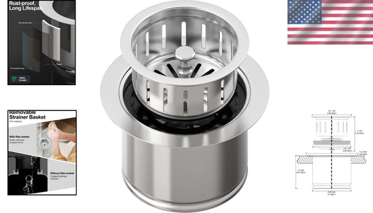 Durable 304 Stainless Steel Extended Flange and Strainer for Thick Kitchen Sinks