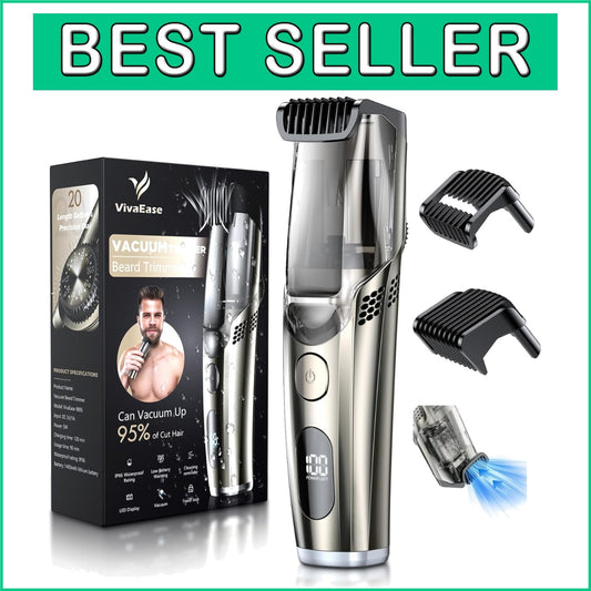 Electric Cordless Beard Trimmer with Vacuum & 2 Comb Attachments - Travel Ready