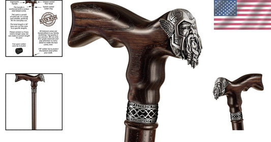 Elegant Walnut Wood Viking Cane - Custom Length with Interchangeable Tip