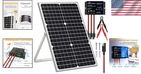 Compact 30W Solar Panel with Plug & Play Charger - Ideal for RV, Boat, and More