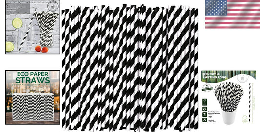 Eco-Friendly 1000 Count Paper Straws - 7.75'' Biodegradable with Striped Design