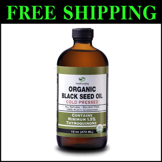 Premium Organic Black Seed Oil in 16oz Glass Bottle - Halal, Vegan, No Additives