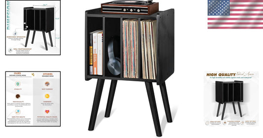 Elegant 2-Tier Wooden Record Player Stand with Anti-Slip Protection - 4 Cabinets