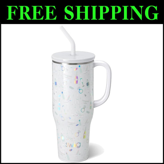 Sleek 40oz Insulated Tumbler for Brides - Includes Handle & Reusable Straw