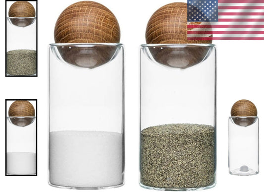 Decorative 4.5-Inch Glass Salt & Pepper Set with Oak Stoppers - Perfect Gift