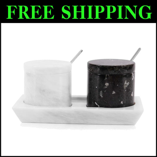 Luxurious Handmade Marble Salt & Spice Cellar Set with Tray - Gift-Ready Design