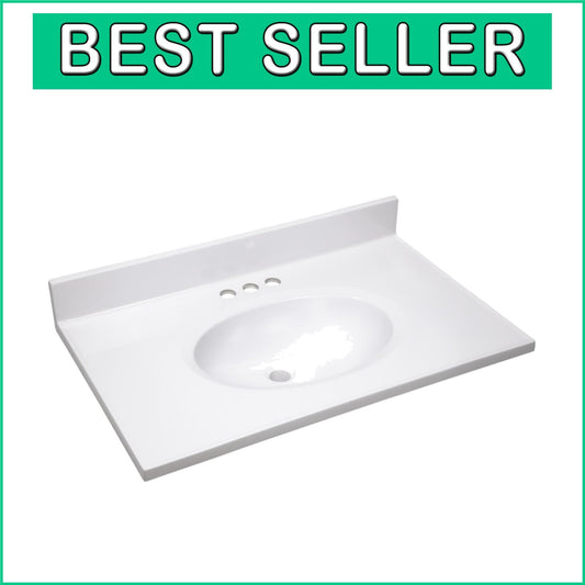 Durable Solid White Cultured Marble Vanity Top 31-Inch with Backsplash