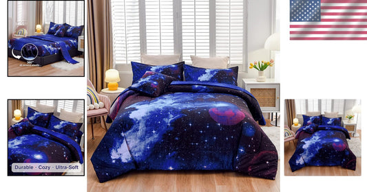 3D Galaxy Print Bedding Set: 6-Piece Comforter & Sheet Set for Boys and Girls