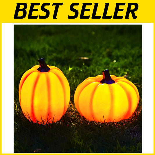 2 Pack Solar Pumpkin Garden Lights - Perfect for Halloween & Thanksgiving Decor