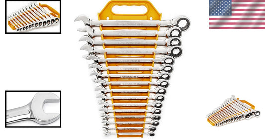 16-Piece Metric Ratcheting Wrench Set with Wrench Rack - Professional Quality