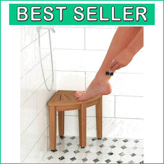 Elegant 12'' L-Shaped Teak Foot Rest with Adjustable Rubber Feet for Stability