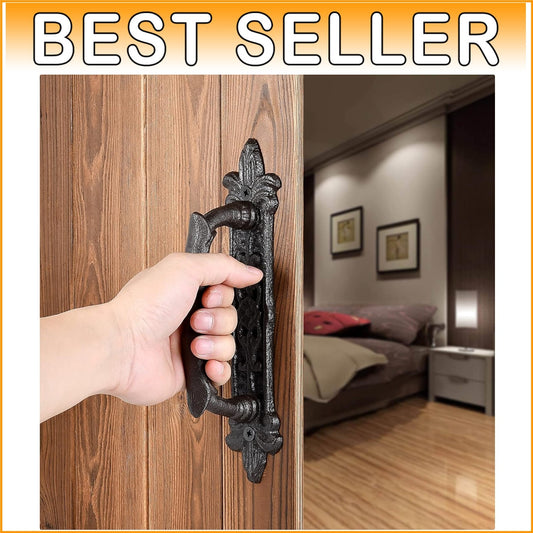 4 Packs Heavy Duty Rustic Barn Door Handles - 8.9" Dark Brown Cast Iron