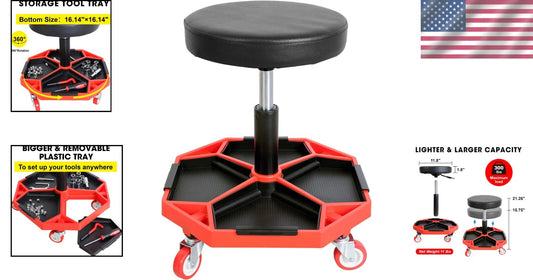 Durable Pneumatic Rolling Mechanic Stool with Soft Vinyl Seat, 300 lbs Capacity