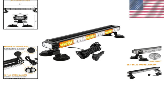29.5" Emergency Warning Strobe Light Bar - 26 Flashing Modes, IP67 Waterproof