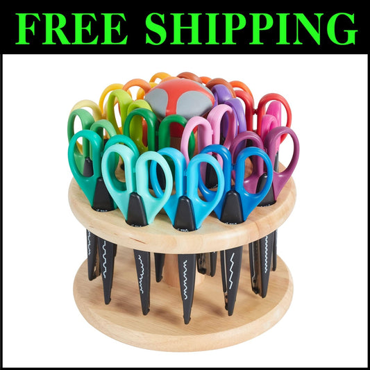 18-Piece Decorative Scissors Set with Rotating Hardwood Rack for Crafting