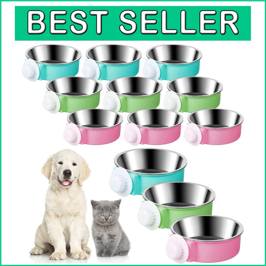 Easy-to-Clean 12-Pack Stainless Steel Dog and Pet Feeder Bowls - Modern Design