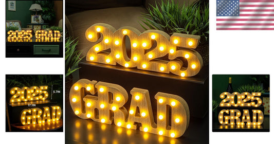 Sturdy Wooden 'Grad 2025' Marquee Lights for Graduation Party Centerpieces