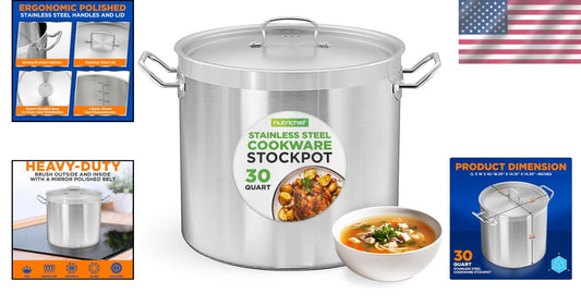 Durable 30 Quart Heavy Duty Stockpot - Perfect for Large Family Gatherings