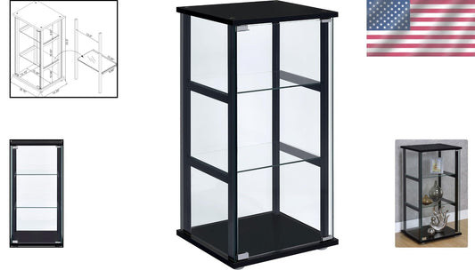 Elegant 34-inch 3-Tier Black Tempered Glass Curio Cabinet - Modern Display Case