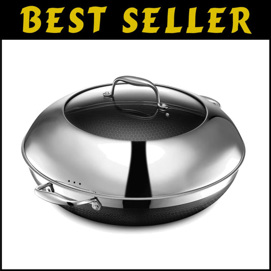 Versatile 14-Inch Nonstick Hybrid Wok with Stainless Steel Lid & Cool Handles